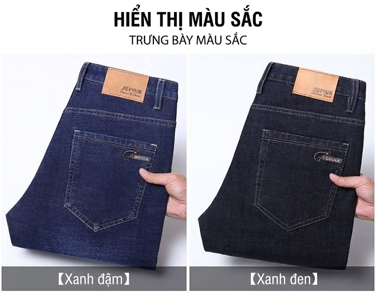 Quần Jean Nam Dáng Suông Co Giãn Thoải Mái Màu Xanh Navy, Đen chi tiết 47