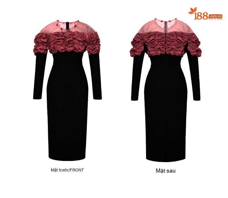 Váy Đầm Nữ Ôm Body Hở Vai Thiết Kế Hoa Pháp Sang Trọng Màu Đen chi tiết 5