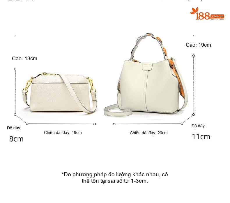 Túi Đeo Vai/Đeo Chéo Nữ Da Bóng Kiểu Túi Bucket Màu Trắng, Đen, Nâu chi tiết 4