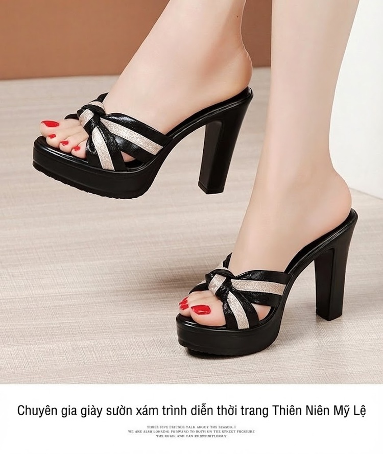 Dép Sục Nữ Quai Ngang Đế Xuồng Chiều Cao Đế Khoảng 8cm Màu Vàng, Đen chi tiết 13