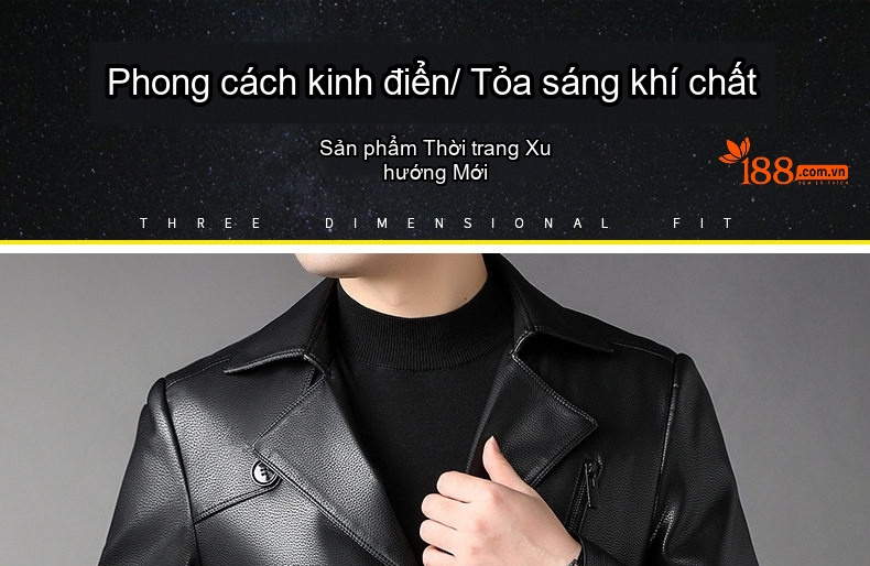 Áo Khoác Da Nam Dáng Dài Lót Lông Cừu Giả Cổ Điển Màu Đen chi tiết 1