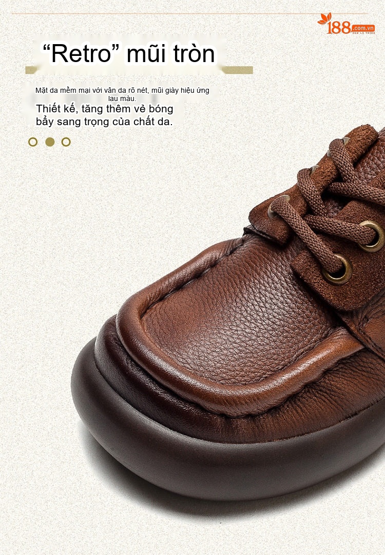 Giày Oxford Nữ Da Bò Buộc Dây Chiều Cao Đế Khoảng 4cm Phong Cách Retro Màu Đen, Nâu chi tiết 5