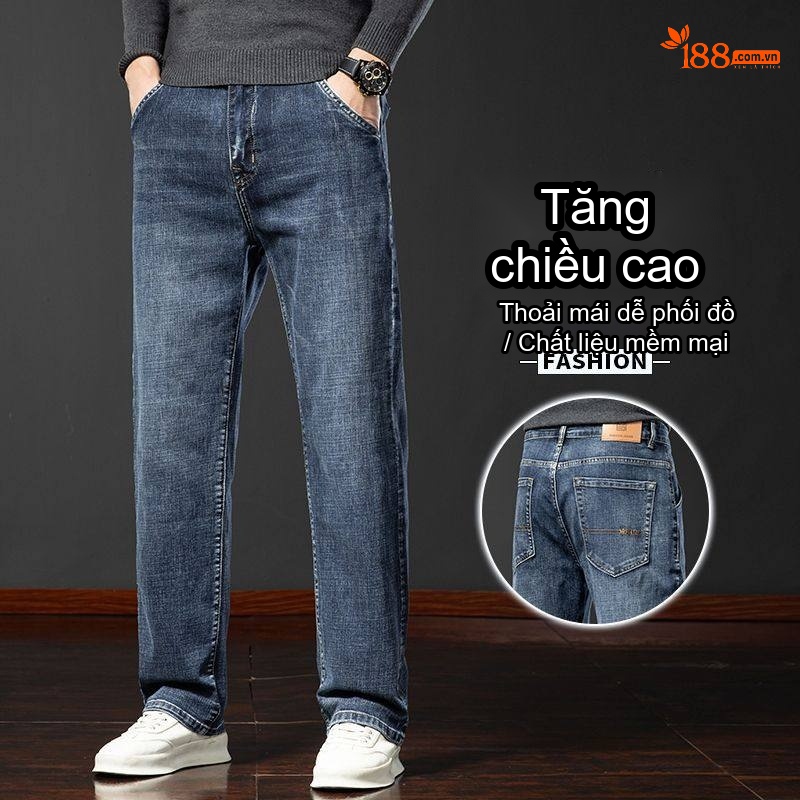 Quần Jeans Dáng Suông Nam Ống Đứng Lớn Tuổi Trung Niên Màu Xanh Dương