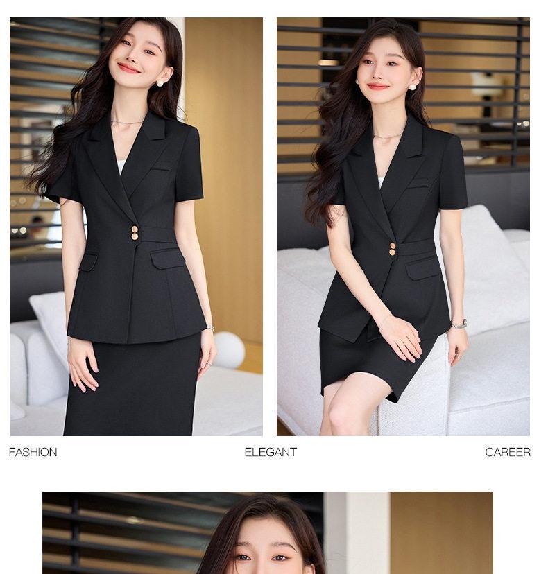 Bộ Vest Công Sở Nữ Tay Ngắn Áo Blazer Quần/Chân Váy Màu Xám, Đen, Xanh Dương chi tiết 28
