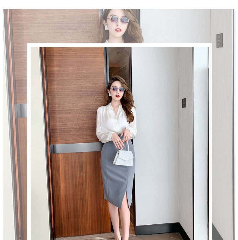 Áo Sơ Mi Nữ Cổ Chữ V Tay Dài Phong Cách Công Sở Thanh Lịch Màu Trắng chi tiết 1