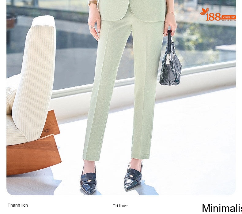 Bộ Vest Công Sở Nữ Tay Lỡ Quần Dài Phong Cách Hàn Quốc Màu Xanh, Hồng, Kaki chi tiết 15