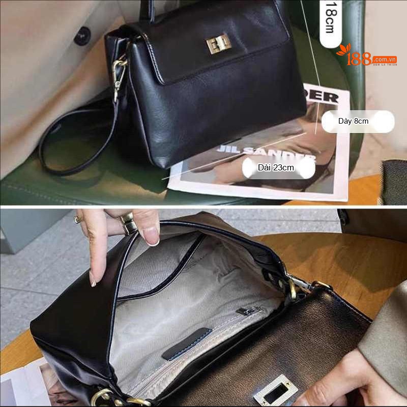 Túi Xách Nữ Da Thật Đeo Chéo Thời Trang Công Sở Màu Đen, Nâu, Đỏ Rượu