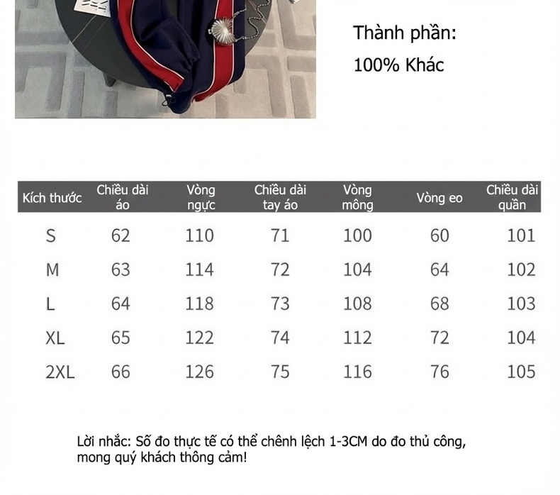 Bộ Quần Áo Thể Thao Nữ Áo Khoác Bomber Quần Ống Rộng Phong Cách Thu Đông Màu Kem, Xanh Navy, Đỏ chi tiết 9