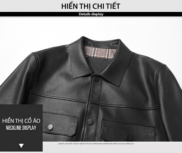 Áo Khoác Da Cừu Thật Nam Cổ Bẻ Ngắn Tay Dài Phong Cách Doanh Nhân Màu Xám chi tiết 7