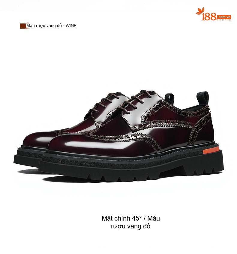 Giày Tây Buộc Dây Nam Da Bò Thật Brogue Chiều Cao Đế Khoảng 4cm Màu Đen, Đỏ Rượu chi tiết 13