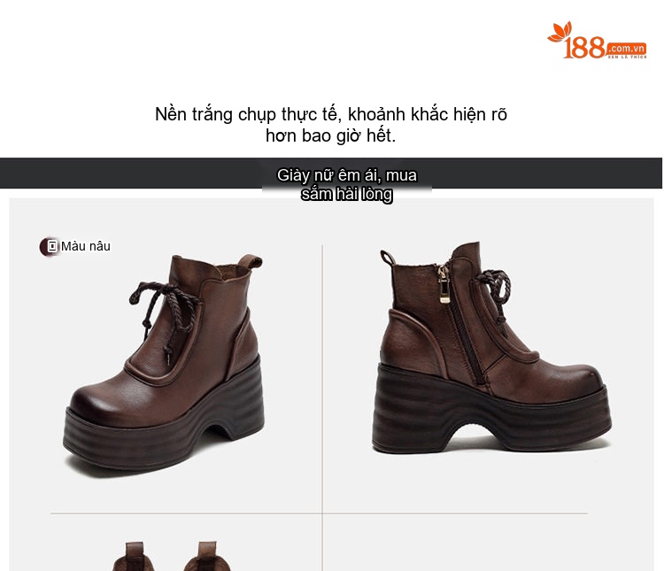 Boot Nữ Cổ Ngắn Da Bóng Lót Lông Chiều Cao Đế Khoảng 6cm Màu Đen, Nâu chi tiết 14