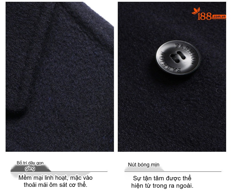 Áo Khoác Dạ Len Lông Cừu Nam Dáng Dài Double Breasted Màu Đen, Xám chi tiết 11