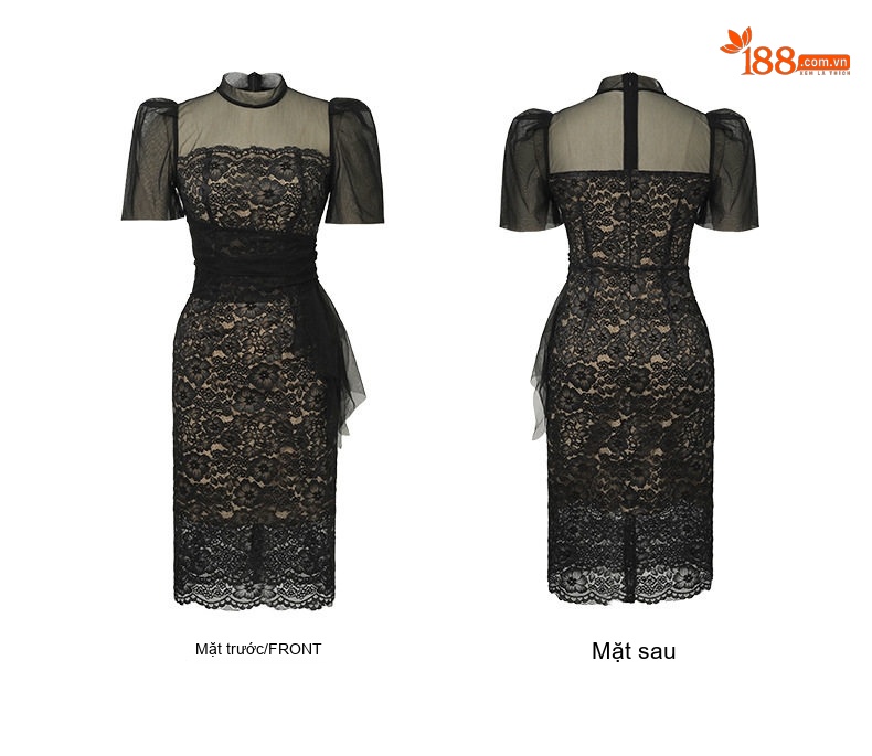 Váy Ôm Body Nữ Lưới Ren Gợi Cảm Phong Cách Hepburn Màu Đen chi tiết 6