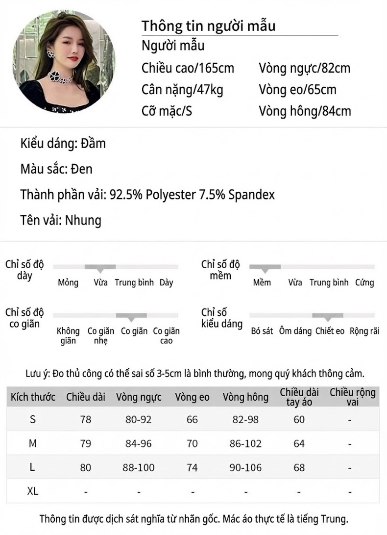 Váy Đầm Nữ Tiểu Thư Cổ chữ Vuông Tay Dài Đính Đá Phong Cách Hepburn Màu Đen chi tiết 2