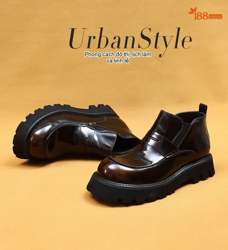 Boot Chelsea Nam Da Bóng Mũi Vuông Lót Lông Chiều Cao Đế Khoảng 5cm Màu Đen chi tiết 1
