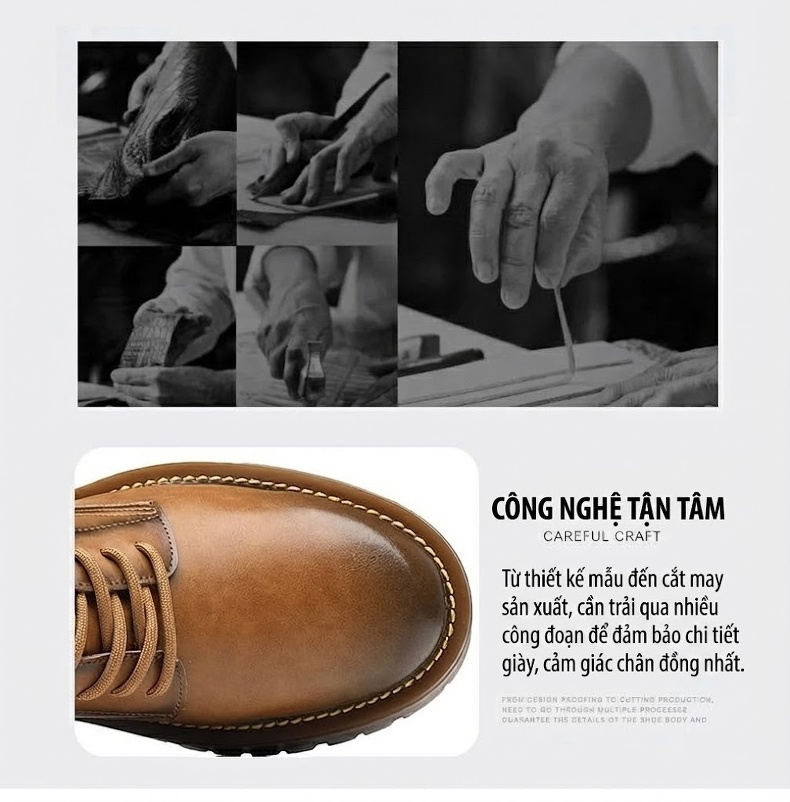 Giày Boot Martin Nam Cổ Thấp Phong Cách Anh Quốc Đế Dày Chiều Cao Đế Khoảng 4cm Màu Nâu, Đen chi tiết 3