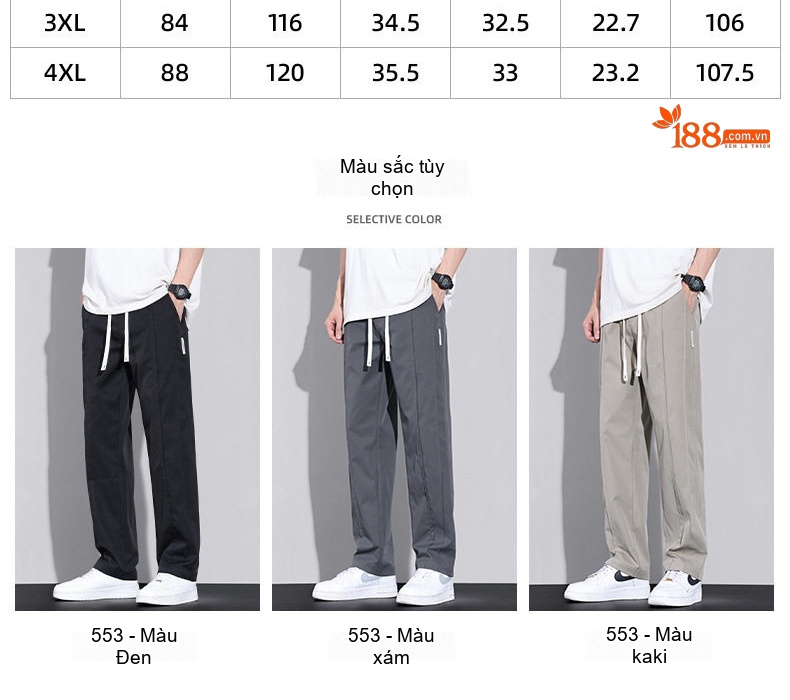Quần Dài Nam Ống Rộng Thoáng Mát Chống Nhăn Màu Xám, Đen, Kem chi tiết 8