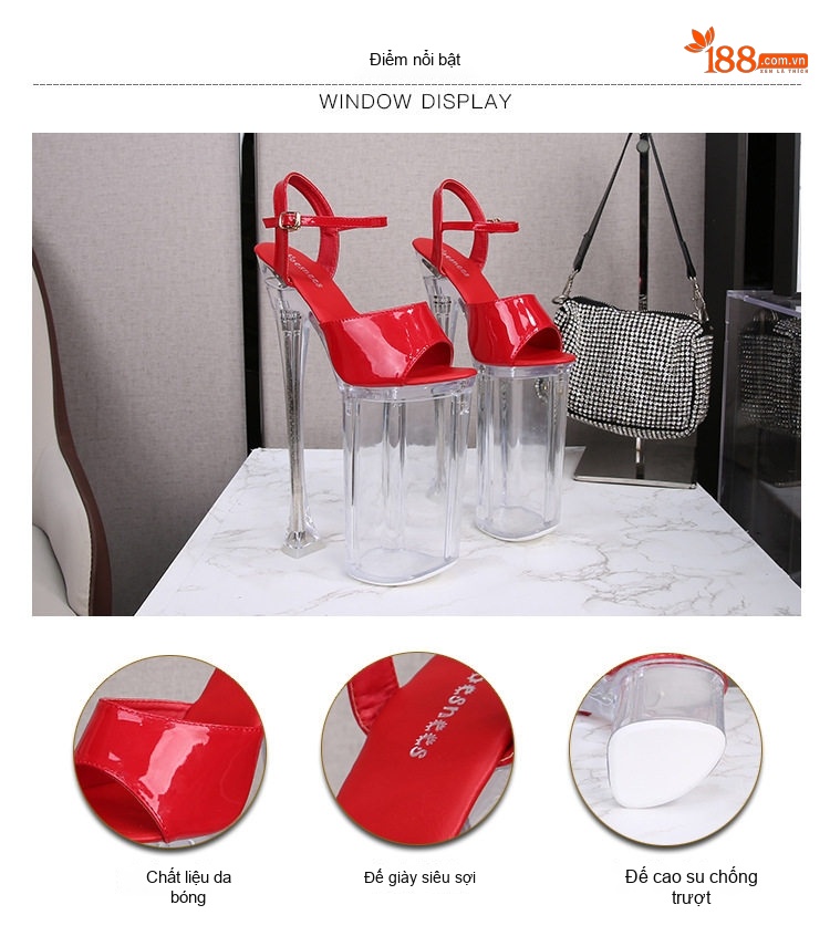 Giày Sandal Cao Gót Nữ Hở Ngón Quai Mảnh Đính Đá Gót Cao 10cm - 12cm Màu Đen, Đỏ, Trắng, Bạc... chi tiết 5