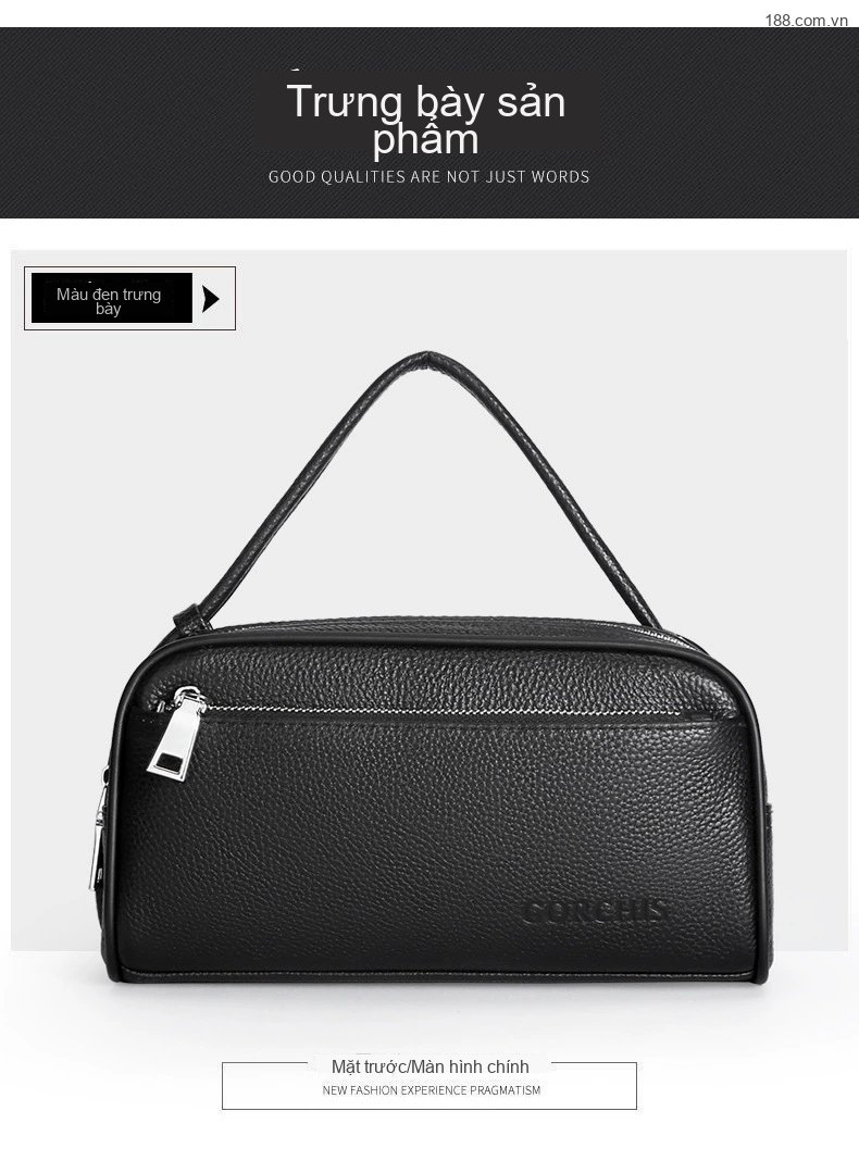 Ví Cầm Tay Nam Da Bò Đa Ngăn, Đựng Tiền, Điện Thoại Màu Đen chi tiết 21
