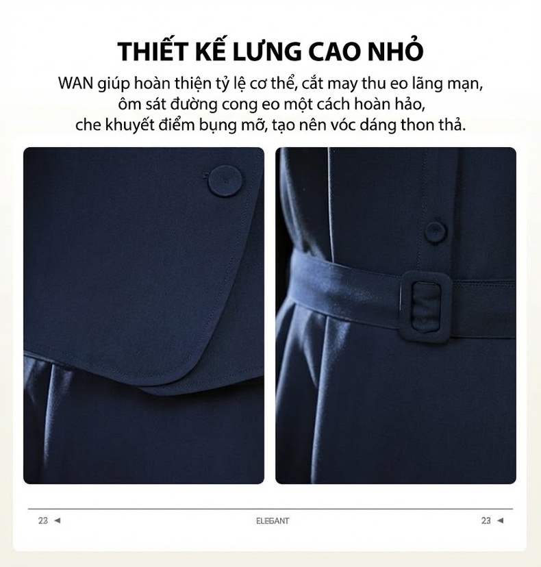Váy Bộ Nữ Áo Vest Tay Dài Thanh Lịch Phong Cách Hàn Quốc Màu Nâu, Xanh Navy chi tiết 9