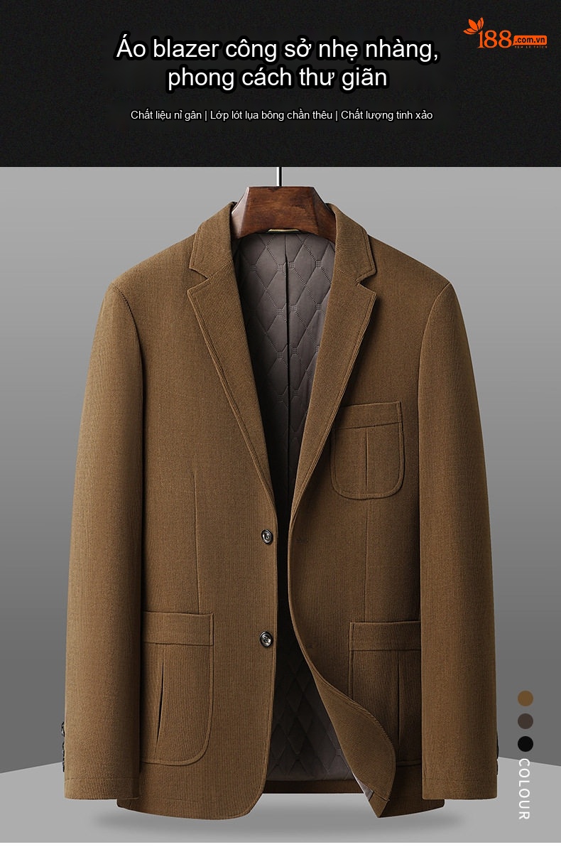 Áo Vest/Blazer Nam Nhung Tăm/Gân Hàn Quốc Form Dáng Ôm Màu Nâu, Đen chi tiết 1