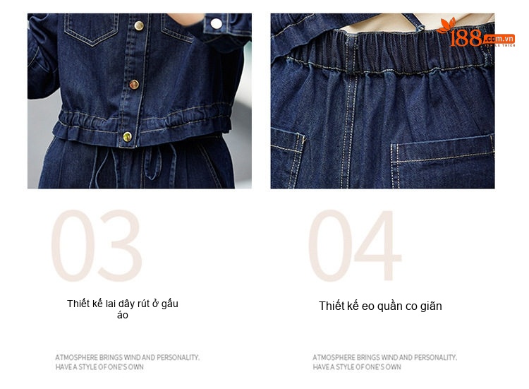 Bộ Quần Áo Nữ Áo Khoác Quần Dài Vải Denim Phong Cách Hàn Quốc Thanh Lịch Màu Xanh Denim chi tiết 5