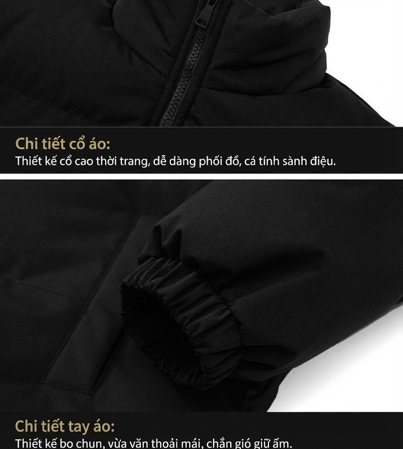 Áo Khoác Phao Nam Cotton Dáng Rộng Phong Cách Hàn Quốc Màu Đen, Trắng, Kem, Hồng... chi tiết 21