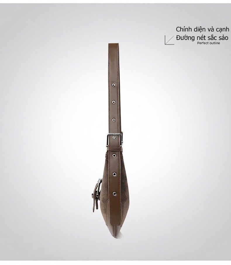 Túi Đeo Vai/Kẹp Nách Nữ Da Mờ Dáng Trăng Khuyết/Hobo Lớn Màu Nâu chi tiết 21