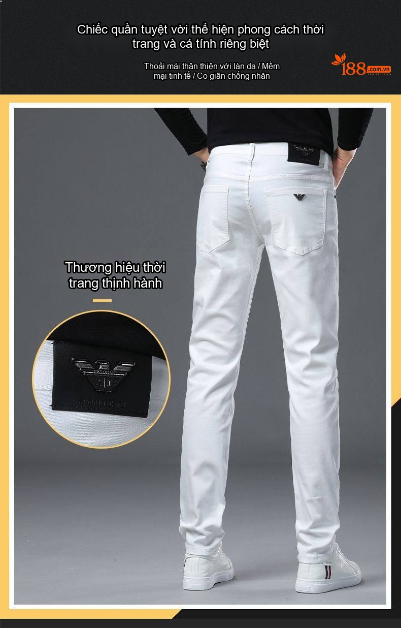 Quần Jean Dáng Ôm Nam Cotton Màu Trắng, Đen chi tiết 2