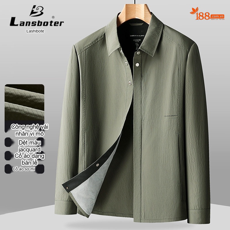 Áo Khoác Nam Cổ Sơ Mi Mỏng Nhẹ Màu Xanh Olive, Đen