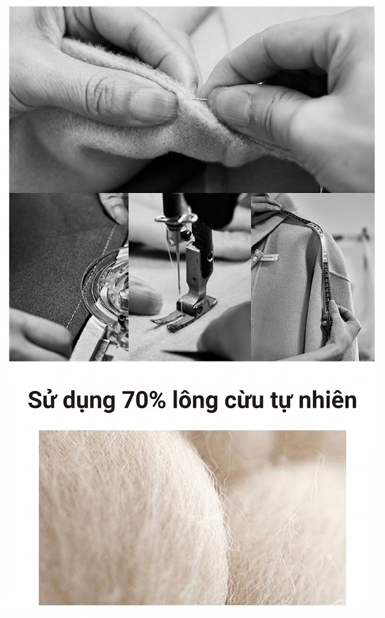 Áo Khoác Dạ Nữ Hai Mặt Lông Cừu Kiểu Tiểu Thư Cổ Khăn Màu Hồng chi tiết 2