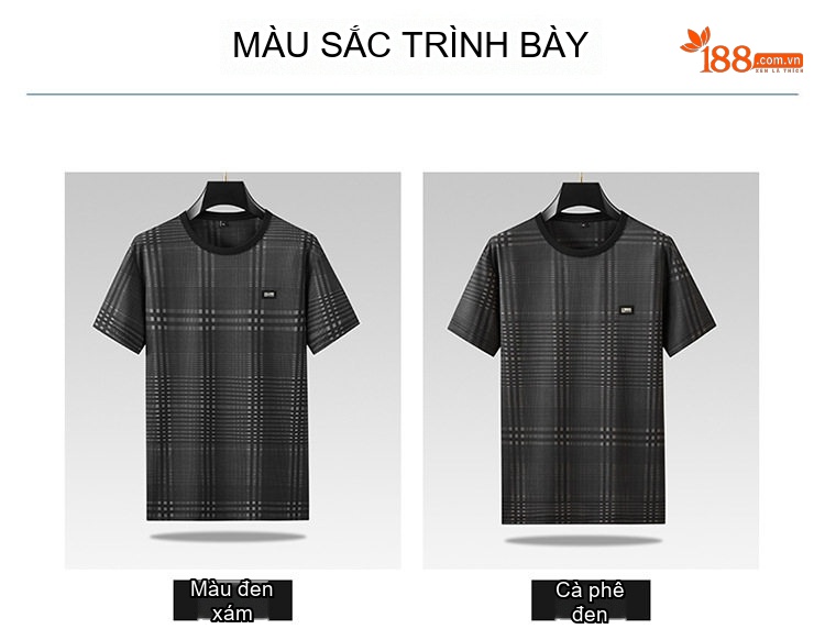 Áo Thun Tay Ngắn Nam Họa Tiết Caro Thoáng Khí Mỏng Nhẹ Màu Đen, Xám chi tiết 6
