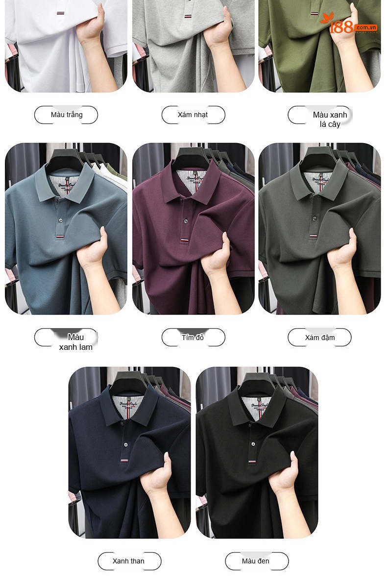 Áo Polo Nam Cổ Bẻ Mỏng Thoáng Khí Phong Cách Casual Màu Xám chi tiết 15