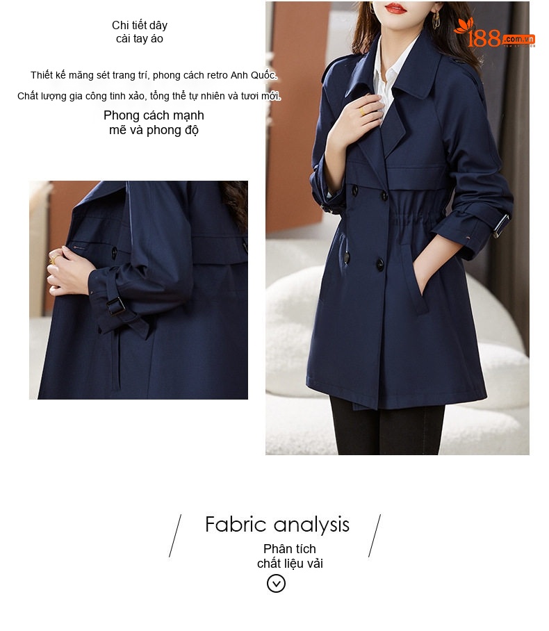 Áo Khoác Gió Nữ Dáng Vest Trung Niên Thanh Lịch Màu Nâu, Kem, Xanh Navy chi tiết 5