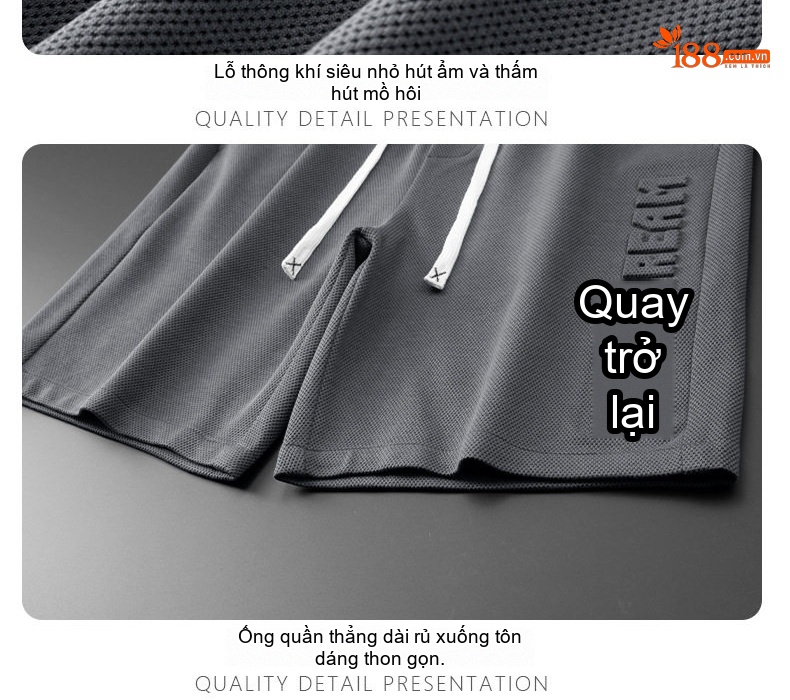 Quần Short Nam Cotton Dáng Rộng Lưng Thun Co Giãn Màu Đen, Trắng, Xám, Xanh Olive chi tiết 31