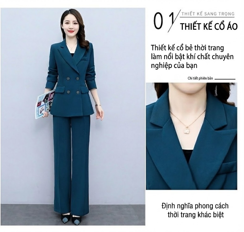 Bộ Vest Công Sở Nữ Dáng Ôm Phong Cách Thời Trang Màu Đen, Đỏ Rượu, Xanh, Trắng Kem chi tiết 10