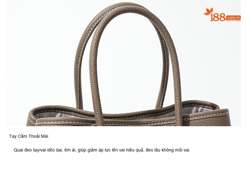 Túi Tote Da Bò Nữ Cao Cấp, Túi Xách Tay Nữ Da Thật Sức Chứa Lớn Màu Xám chi tiết 39