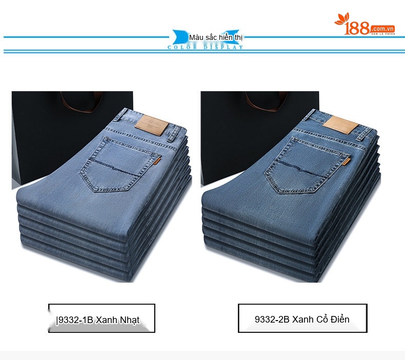 Quần Jeans Nam Ống Đứng Co Giãn Nhẹ Dáng Suông Dài Màu Xanh chi tiết 3
