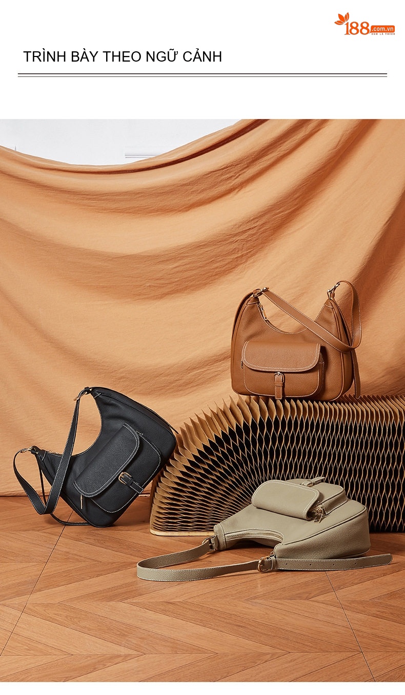 Túi Tote Da Bò Đeo Vai Nữ Sức Chứa Lớn Kiểu Dáng Saddle Màu Be, Đen chi tiết 21