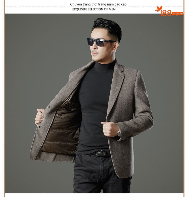 Áo Khoác Blazer Nam Hai Mặt Lông Cừu Áo Phao Lót Lông Vũ Có Thể Tháo Rời Màu Đen, Nâu, Xám chi tiết 22