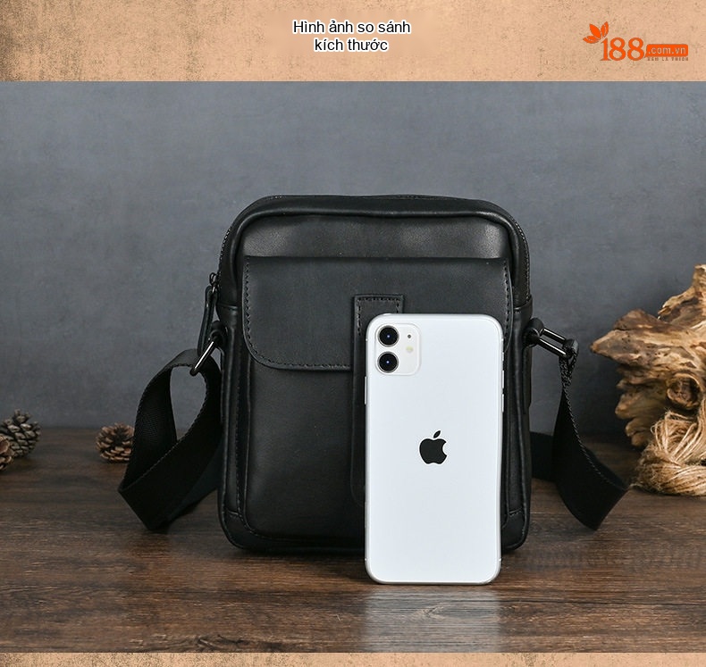 Túi Đeo Chéo Nam Da Bò Phong Cách Thời Trang, Đơn Giản Màu Đen chi tiết 9