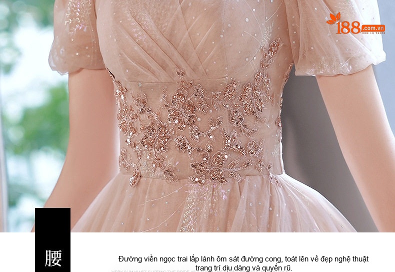 Váy Dạ Hội Dáng Dài Tay Bồng Sang Trọng Màu Champagne chi tiết 22