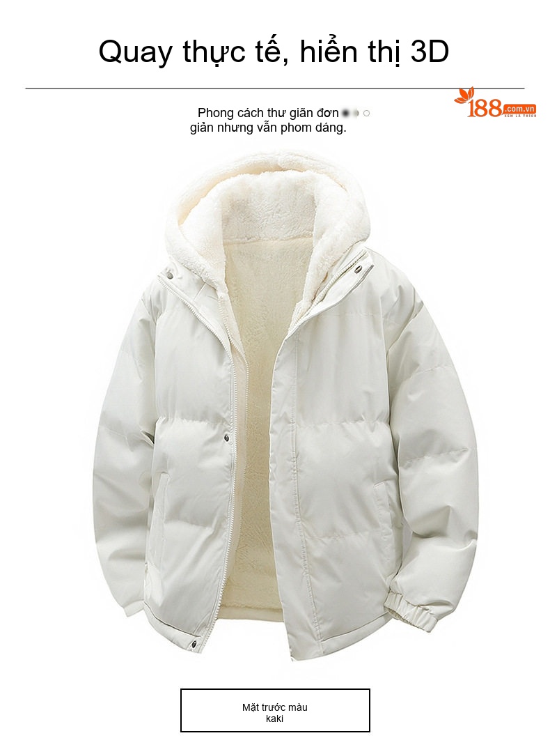 Áo Khoác Cotton Nam Lông Cừu Non Hai Lớp Dày Dặn Có Mũ Trùm Đầu Màu Trắng, Xanh Dương, Xanh Lá, Hồng... chi tiết 13