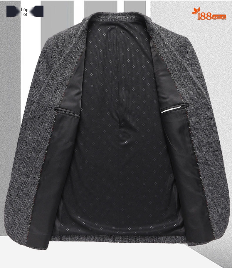 Áo Vest Nam Wool Lông Cừu Họa Tiết Xương Cá Dáng Ôm Chống Nhăn Màu Xám chi tiết 12