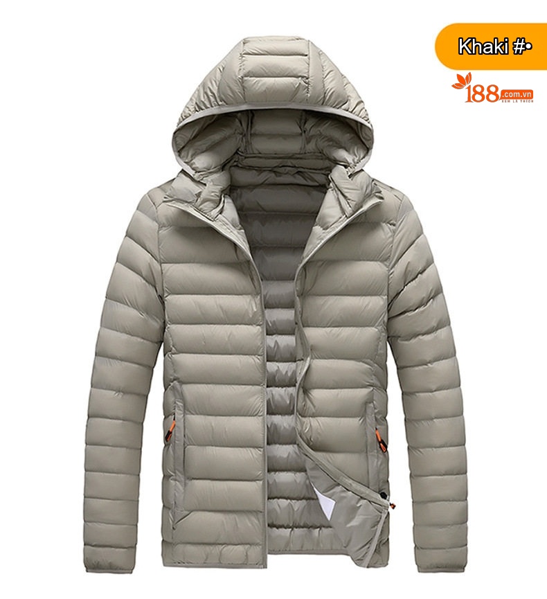 Áo Khoác Phao Nam Cotton Mũ Trùm Đầu Có Thể Tháo Rời Dáng Rộng Màu Đen, Xám chi tiết 7
