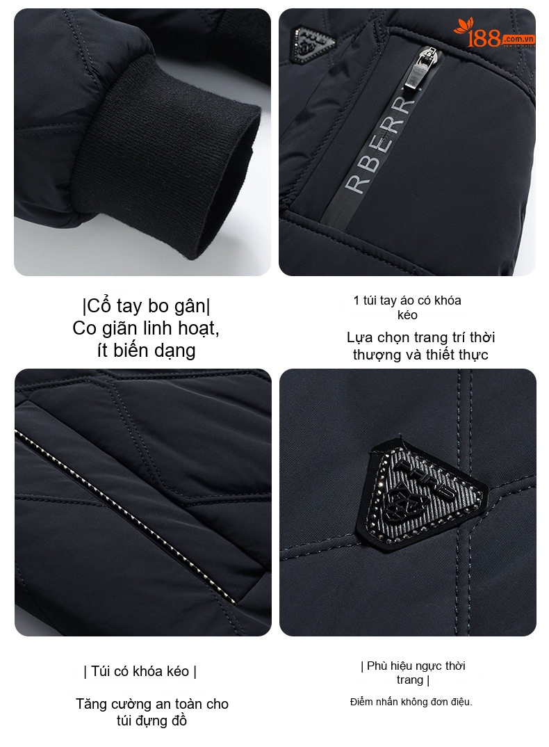 Áo Khoác Bông Nam Cổ Bóng Chày Lụa Tằm Cotton Mỏng Nhẹ Màu Đen chi tiết 13