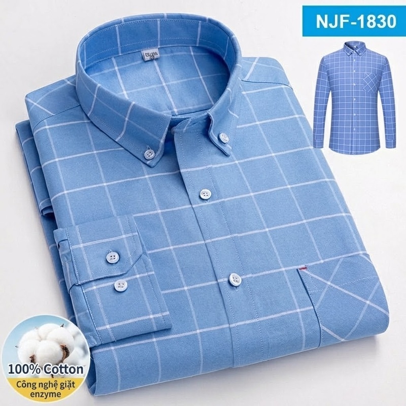 Áo Sơ Mi Tay Dài Cotton Oxford Dáng Rộng Thoải Mái Màu Trắng, Xám, Xanh, Đỏ...