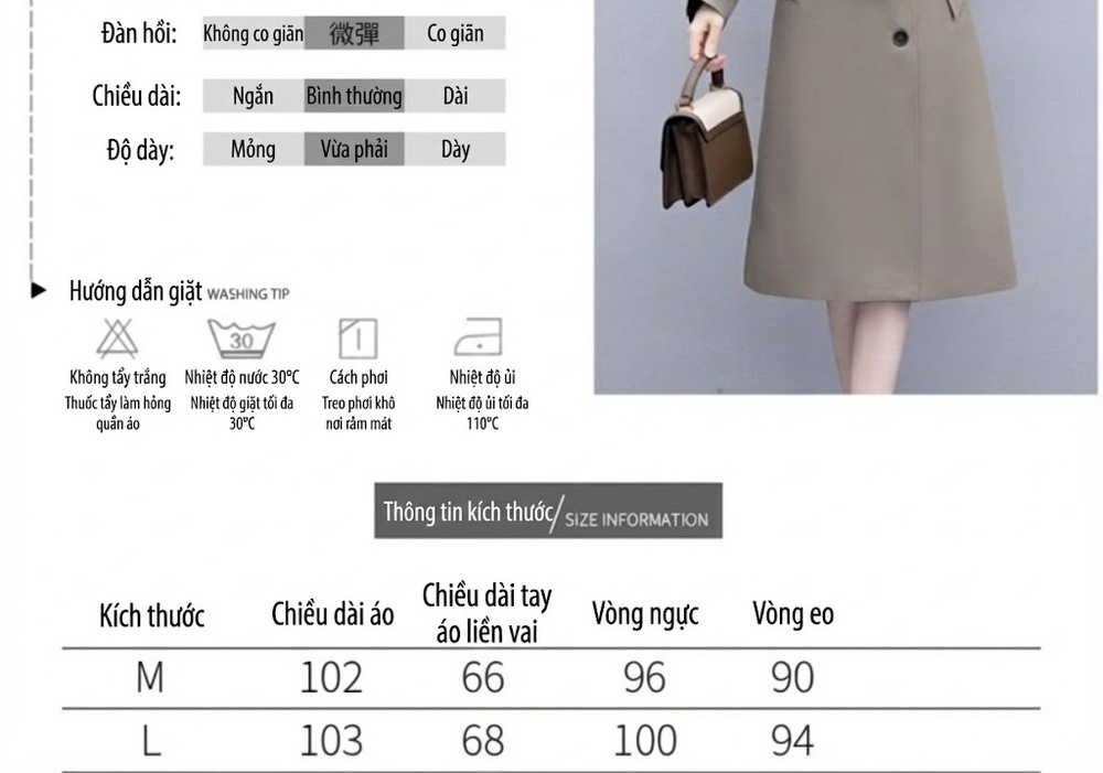 Áo Khoác Gió Nữ Dáng Dài Thanh Lịch Màu Đỏ, Be chi tiết 1