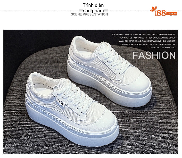 Giày Sneaker Nữ Vải Dệt Đế Dày Chiều Cao Đế Khoảng 8cm Màu Hồng, Trắng, Xám chi tiết 21