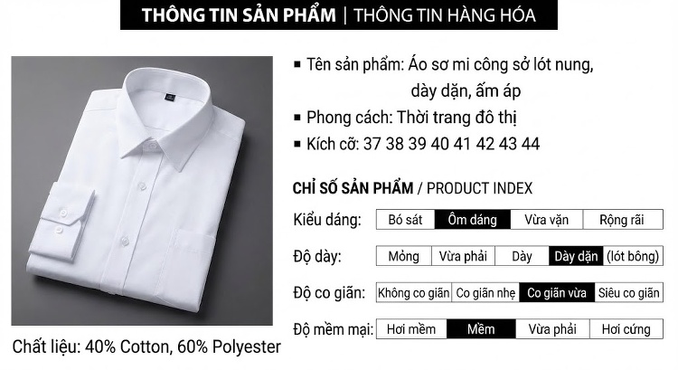 Áo Sơ Mi Nam Dài Tay Lót Lông Dày Dặn Màu Đen, Xanh, Trắng, Xám chi tiết 5